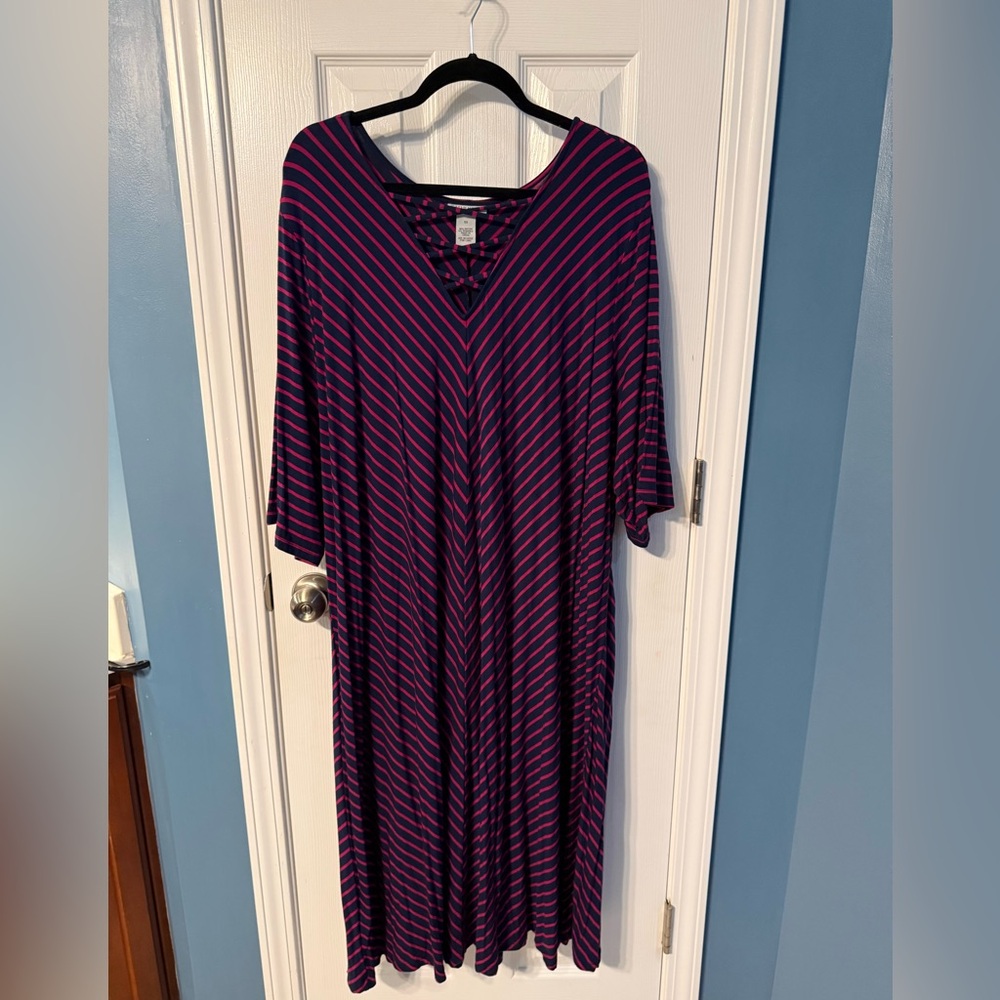Catherines Navy and Magenta Striped Dress